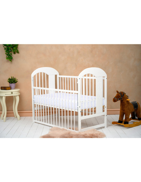 BN-QMJUL8CM03AL,Qmini - Patut din lemn Julia II Elefantel 120x60 cm, Cu laterala culisanta, Din lemn de pin, Stabil si rezistent