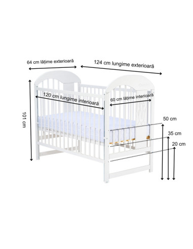 BN-QMJUL10CM03AL,Qmini - Patut din lemn Julia II Elefantel 120x60 cm, Cu laterala culisanta, Din lemn de pin, Stabil si rezisten