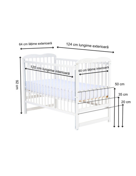 BN-QMAGA12CM03AL,Qmini - Patut din lemn Agata 120x60 cm, Cu laterala culisanta, Din lemn de pin, Stabil si rezistent, Inaltime s