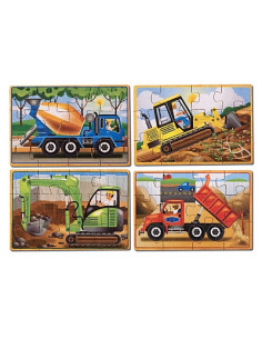 MD3792,Set 4 puzzle lemn in cutie Vehicule pentru constructii Melissa and Doug