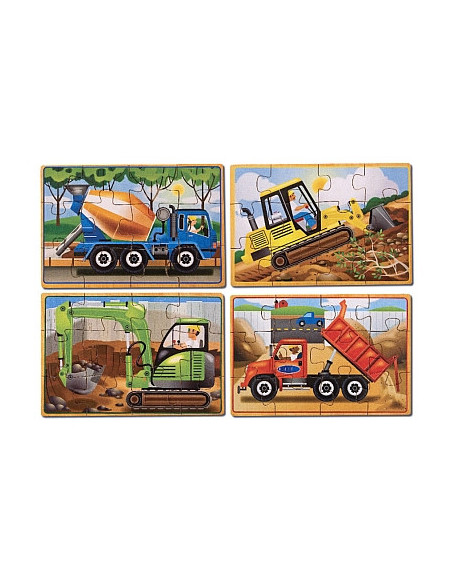 MD3792,Set 4 puzzle lemn in cutie Vehicule pentru constructii Melissa and Doug