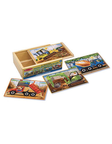MD3792,Set 4 puzzle lemn in cutie Vehicule pentru constructii Melissa and Doug