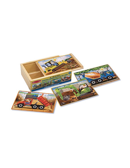 MD3792,Set 4 puzzle lemn in cutie Vehicule pentru constructii Melissa and Doug