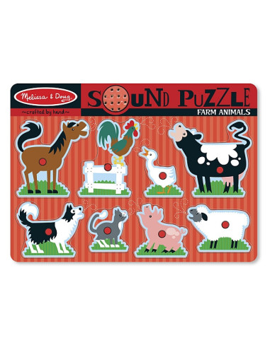 MD0726,Puzzle de lemn cu sunete Animale de la Ferma Melissa and Doug