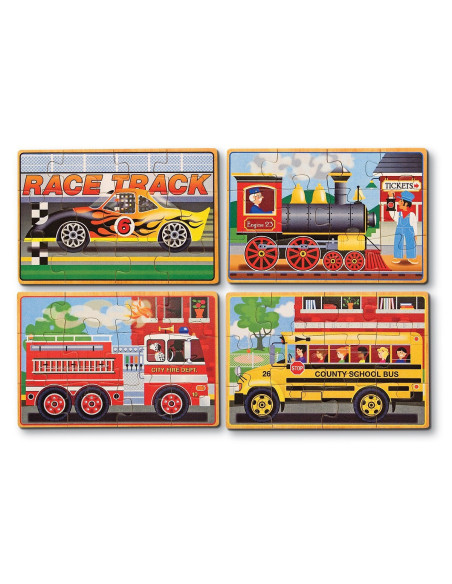 MD3794,Set 4 puzzle lemn in cutie Vehicule Melissa and Doug