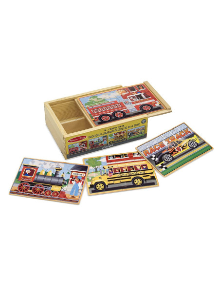 MD3794,Set 4 puzzle lemn in cutie Vehicule Melissa and Doug