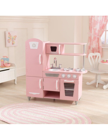 KK53347,Bucatarie de joaca din lemn Vintage Roze