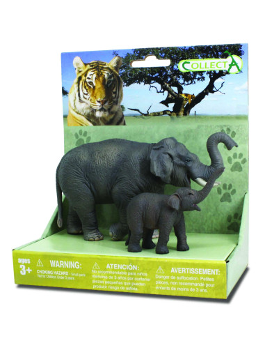 COL89213SPP,Set 2 Figurine Elefant Asiatic cu pui Collecta