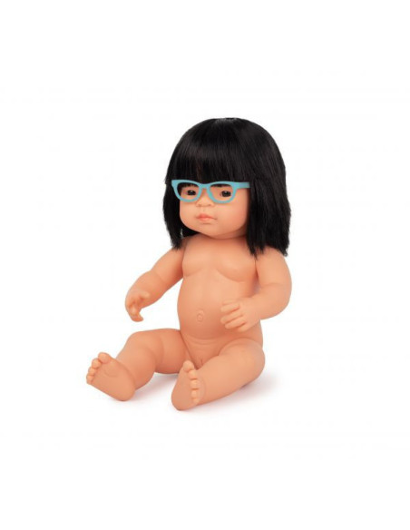 ML31113,Papusa educationala 38 cm Fetita Asiatica purtatoare de Ochelari