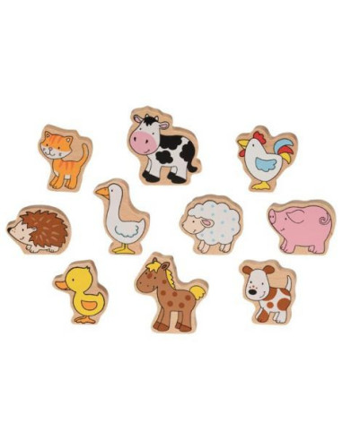 GOKI53820,Set 10 animale de joaca din lemn