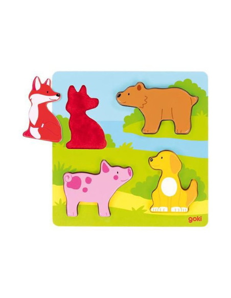 GOKI57433,Puzzle tactil din lemn Atinge si descopera Animale