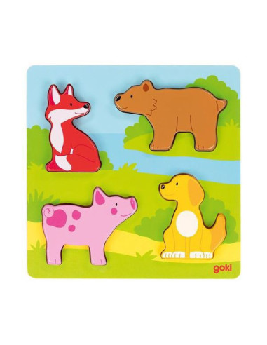 GOKI57433,Puzzle tactil din lemn Atinge si descopera Animale