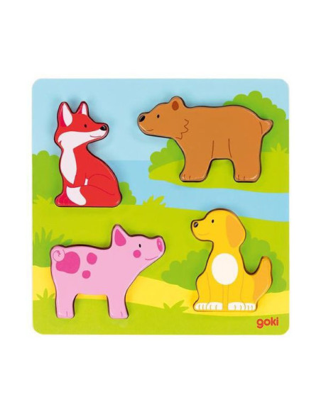 GOKI57433,Puzzle tactil din lemn Atinge si descopera Animale
