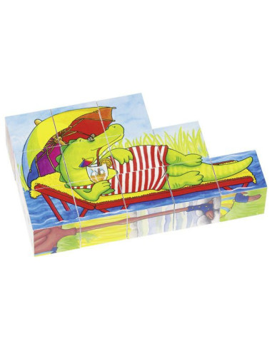 GOKI57815,Puzzle din cuburi Animale Amuzante