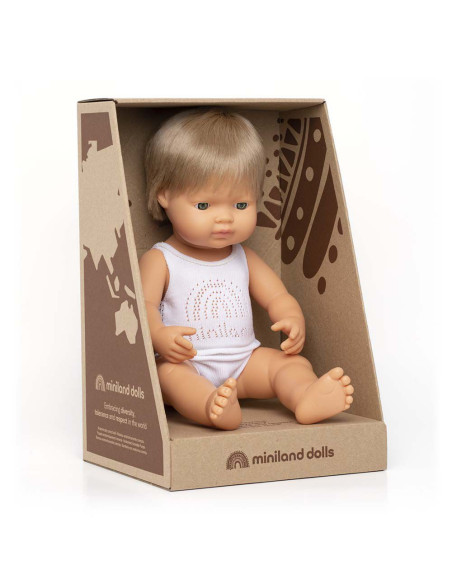 ML31259,Papusa educativa 38 cm Baiat caucazian blond inchis