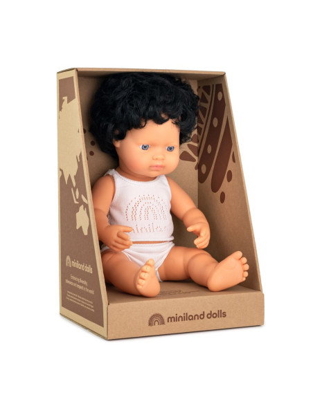 ML31261,Papusa educativa 38 cm Baiat caucazian cu par negru si ondulat