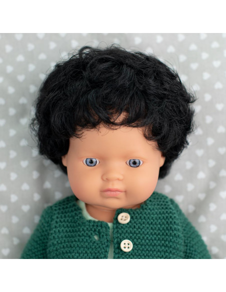 ML31261,Papusa educativa 38 cm Baiat caucazian cu par negru si ondulat