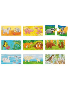 GOKI57463,Set de 9 puzzleuri Animalele si puii lor