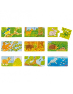 GOKI57464,Set de 9 puzzleuri Cu ce se hranesc animalele?