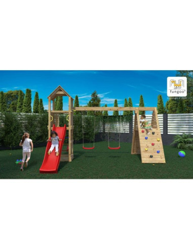 FU04630PK,Loc de joaca din lemn Fungoo FLEPPI cu 2 leagane si catarator 04630PK