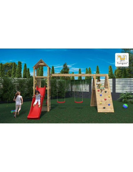FU04630PK,Loc de joaca din lemn Fungoo FLEPPI cu 2 leagane si catarator 04630PK