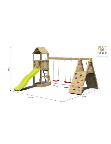 FU04630PK,Loc de joaca din lemn Fungoo FLEPPI cu 2 leagane si catarator 04630PK