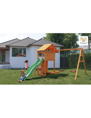 FU06760PTXX2,Complex joaca din lemn Smart 2 cu leagane, zid de catarat si turn Fungoo