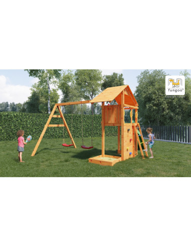 FU06760PTXX2,Complex joaca din lemn Smart 2 cu leagane, zid de catarat si turn Fungoo
