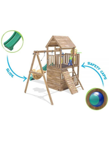 DHPS701-1,Complex de joaca BalconyFort ™ Single Swing, tobogan verde, Dunster House