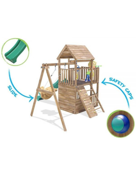 DHPS701-1,Complex de joaca BalconyFort ™ Single Swing, tobogan verde, Dunster House