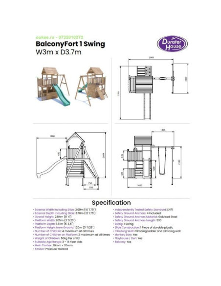 DHPS701-1,Complex de joaca BalconyFort ™ Single Swing, tobogan verde, Dunster House
