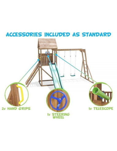 DHPS708-1,Complex de joaca FrontierFort Max cu Monkey Bars si 2 leagane, tobogan verde 2.9 m, Dunster House DHPS708-1,Complex de joaca FrontierFort Max cu Monkey Bars si 2 leagane, tobogan verde 2.9 m, Dunster House