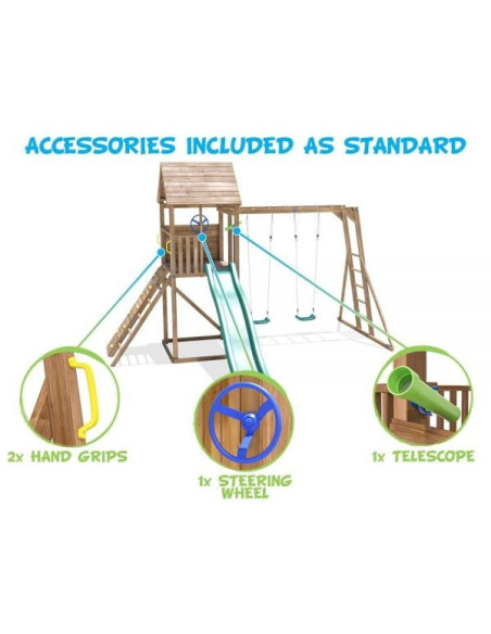 DHPS708-1,Complex de joaca FrontierFort Max cu Monkey Bars si 2 leagane, tobogan verde 2.9 m, Dunster House DHPS708-1,Complex de joaca FrontierFort Max cu Monkey Bars si 2 leagane, tobogan verde 2.9 m, Dunster House