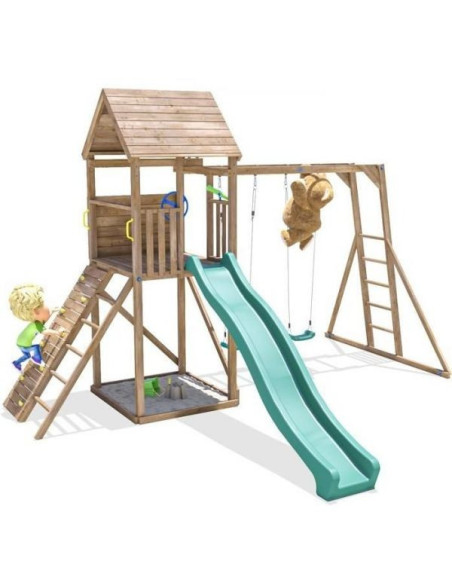 DHPS708-1,Complex de joaca FrontierFort Max cu Monkey Bars si 2 leagane, tobogan verde 2.9 m, Dunster House DHPS708-1,Complex de joaca FrontierFort Max cu Monkey Bars si 2 leagane, tobogan verde 2.9 m, Dunster House