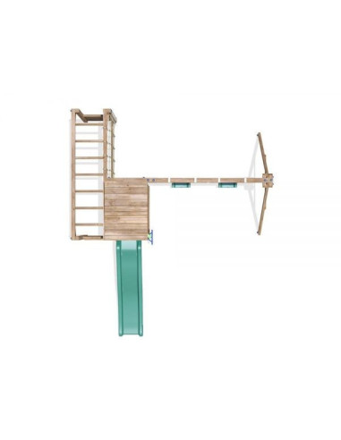 DHPS711-1,Complex de joaca ChallengeFort cu 2 leagane si monkeybar, tobogan verde, Dunster House