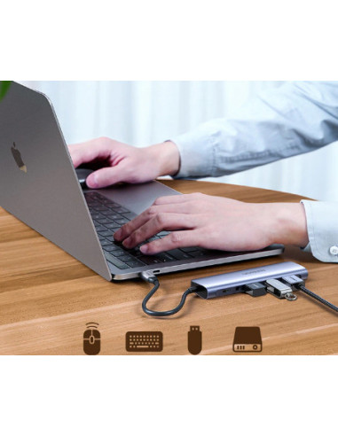 80132,DOCKING Station Ugreen, "CM136" conectare PC USB Type-C, USB 3.0 x 3|HDMI x 1/4K/30Hz|USB Type C x 1 PD|Jack 3.5mm(M) x 1,