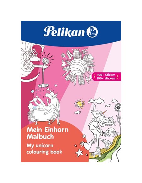 101530,Carte de colorat PELIKAN A4 48 file,100 Abtibilduri, Motiv unicorn