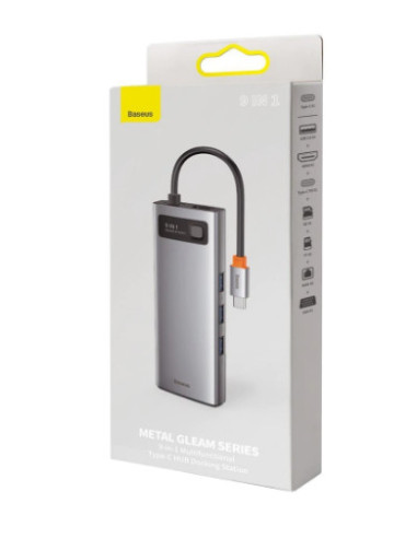 CAHUB-CU0G,DOCKING Station Baseus Metal Gleam, conectare PC USB Type-C, USB 3.0 x 3, Card reader SD x 1, MicroSD x 1, USB Type C