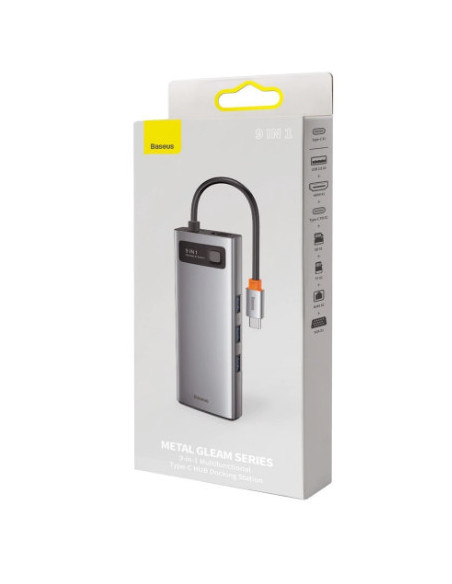 CAHUB-CU0G,DOCKING Station Baseus Metal Gleam, conectare PC USB Type-C, USB 3.0 x 3, Card reader SD x 1, MicroSD x 1, USB Type C