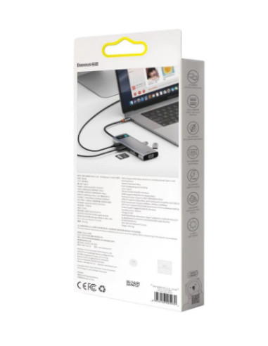CAHUB-CU0G,DOCKING Station Baseus Metal Gleam, conectare PC USB Type-C, USB 3.0 x 3, Card reader SD x 1, MicroSD x 1, USB Type C