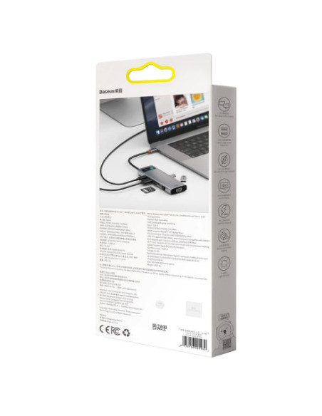 CAHUB-CU0G,DOCKING Station Baseus Metal Gleam, conectare PC USB Type-C, USB 3.0 x 3, Card reader SD x 1, MicroSD x 1, USB Type C