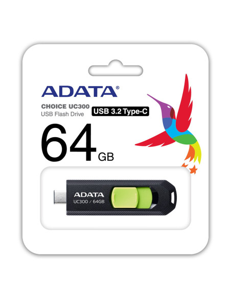 ACHO-UC300-64G-RBK/GN,MEMORIE USB Type-C 3.2 ADATA 64 GB, retractabila, carcasa plastic, negru / verde "ACHO-UC300-64G-RBK/GN" (