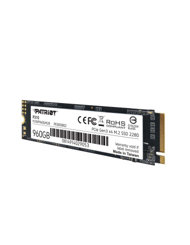 P310P960GM28,SSD PATRIOT, P310, 960 GB, M.2, PCIe Gen3.0 x4, R/W: 2100/1800 MB/s, "P310P960GM28"