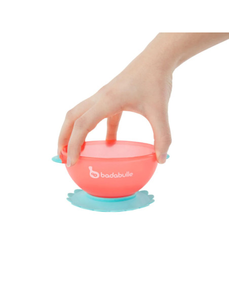 BB-B005108,Set 3 boluri colorate pentru mancare, cu suport inclus