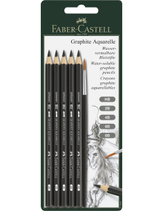 FC117897,Blister 6 buc creion grafit aquarelle + pensula Faber-castell