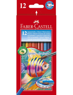 FC114413,Creioane colorate acuarela 12 buc + pensula faber-castell