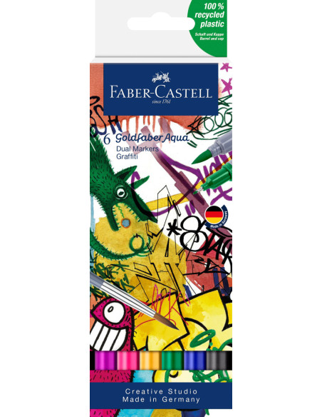 FC164525,Marker solubil 2 capete set 6 buc graffiti goldfaber faber-castell FC164525,Marker solubil 2 capete set 6 buc graffiti goldfaber faber-castell