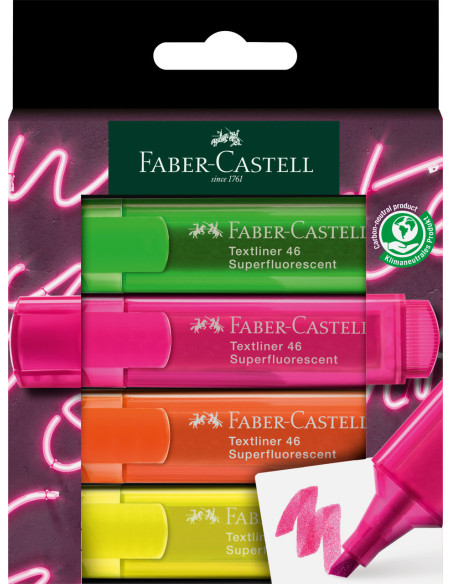 FC254600,Textmarker set 4 superfluorescent gen z cutie carton faber-castell
