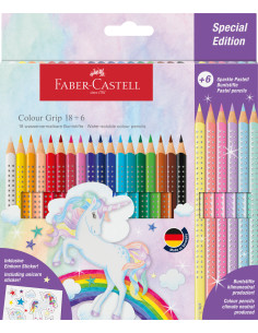 FC201543,Set promo creioane colorate 18+6 culori grip 2001 unicorni faber-castell