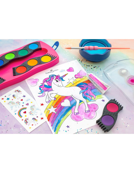 FC125002,Acuarele 12 culori connector roz unicorni 2023 faber-castell